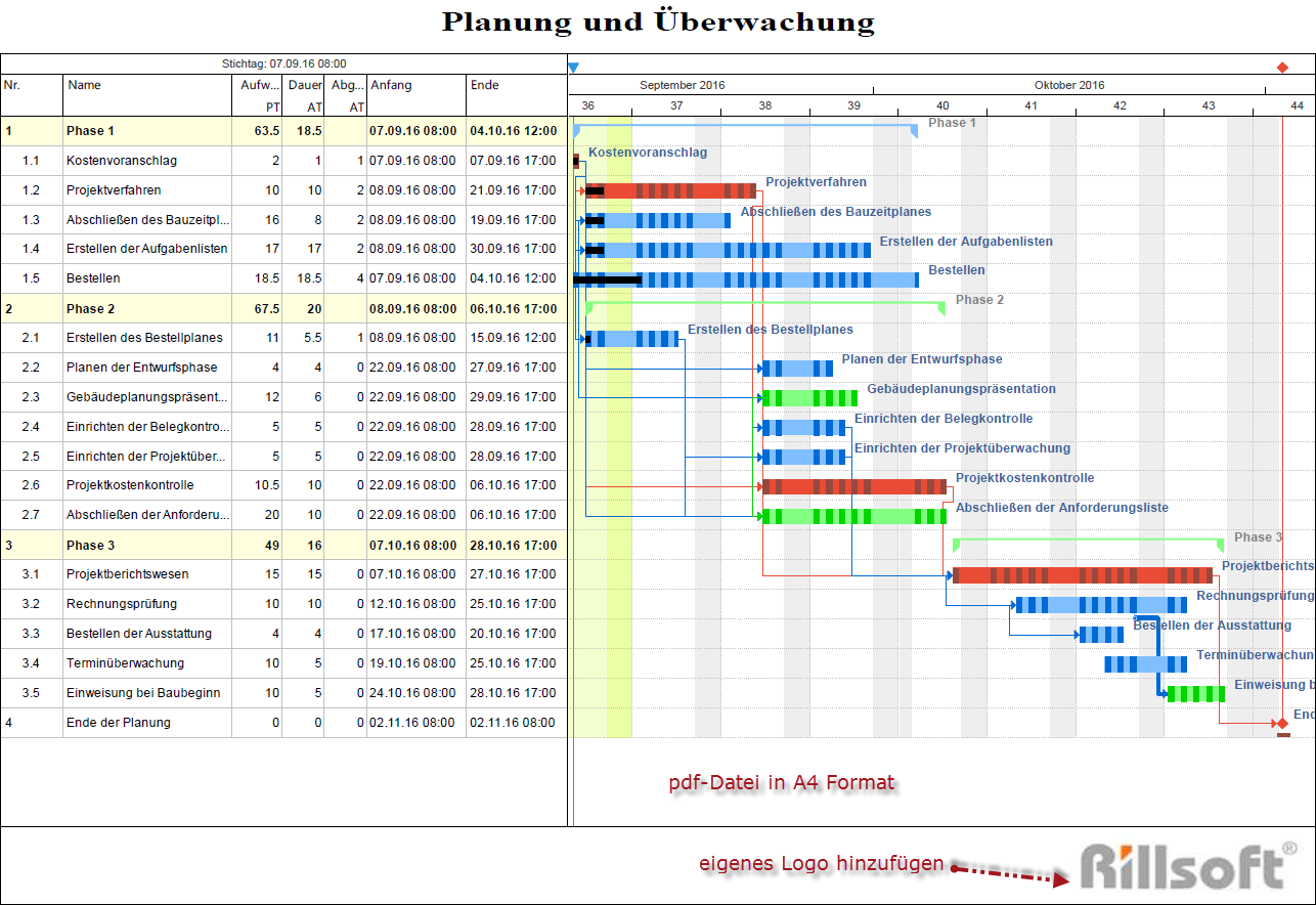 Projektplan als PDF drucken