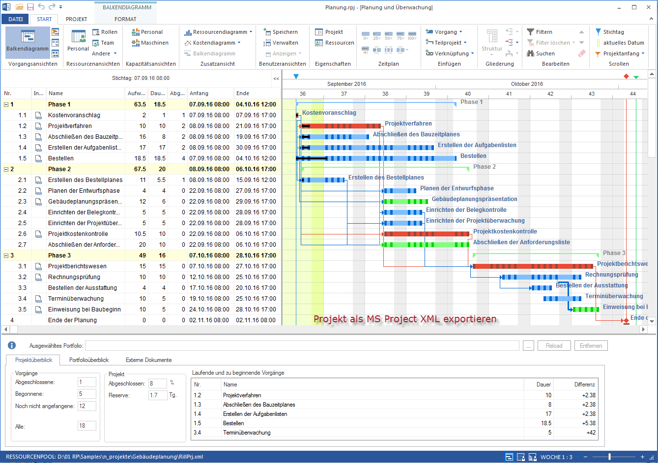 Export nach MS Project