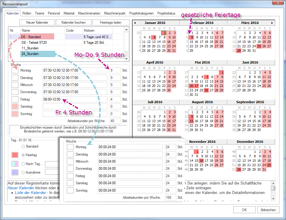 Ressourcenpool Kalender