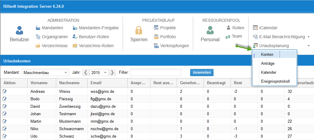 Urlaubsplanung Software - Urlaubskonto